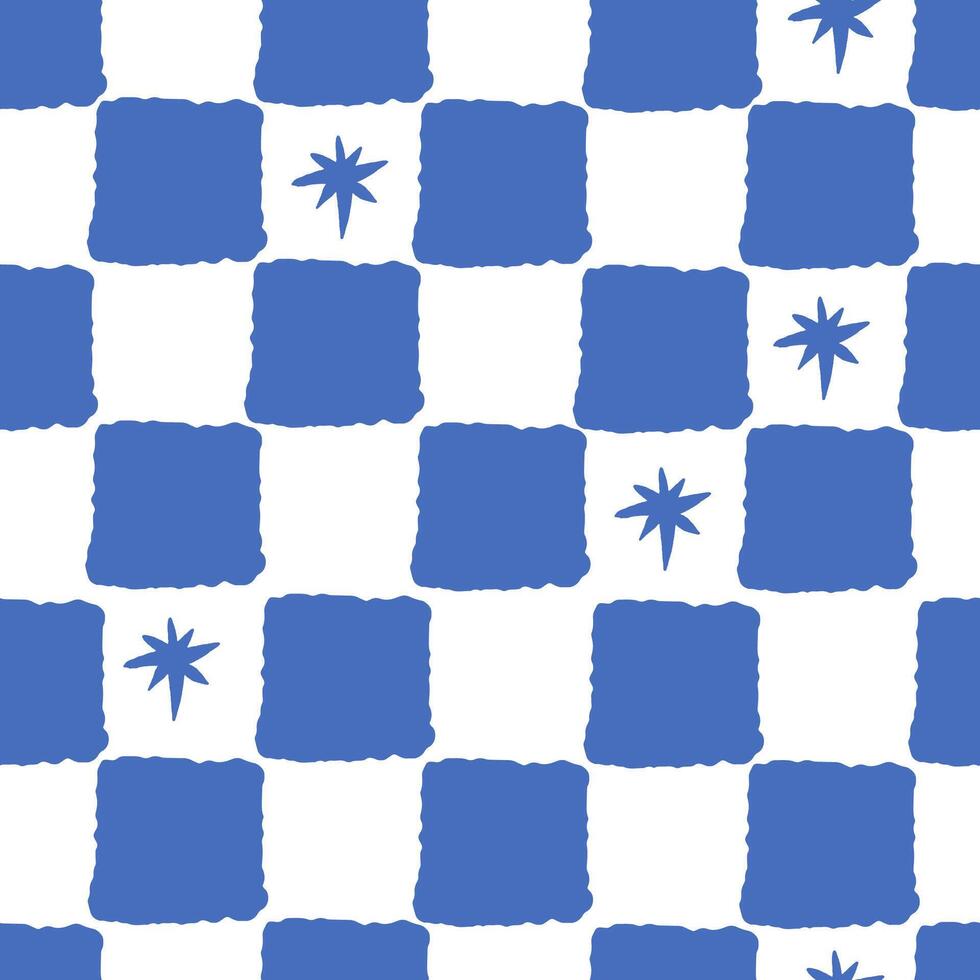 Blue Checkered Stars Seamless Pattern vector