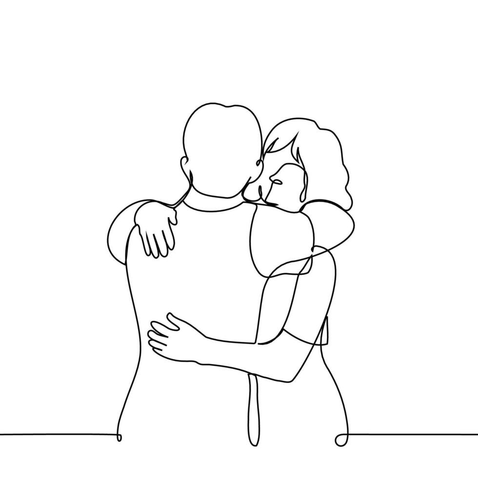 man and woman hugging - one line art . hug day concept, skinship vector