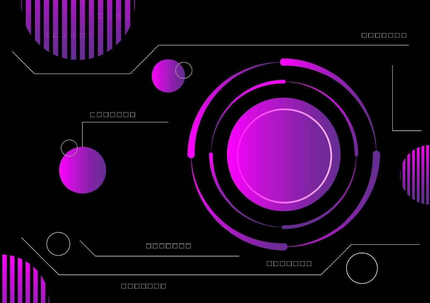 Hi-tech circle shapes purple on a black abstract background. Futuristic communication and connection concept. Cyberspace, digital innovation, computer algorithm. vector
