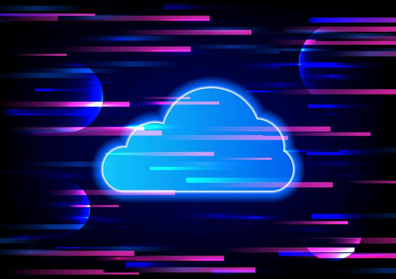 Cloud computing with light digital on a blue background. Futuristic business network and data transfer. Smart device saving data and analysis. vector