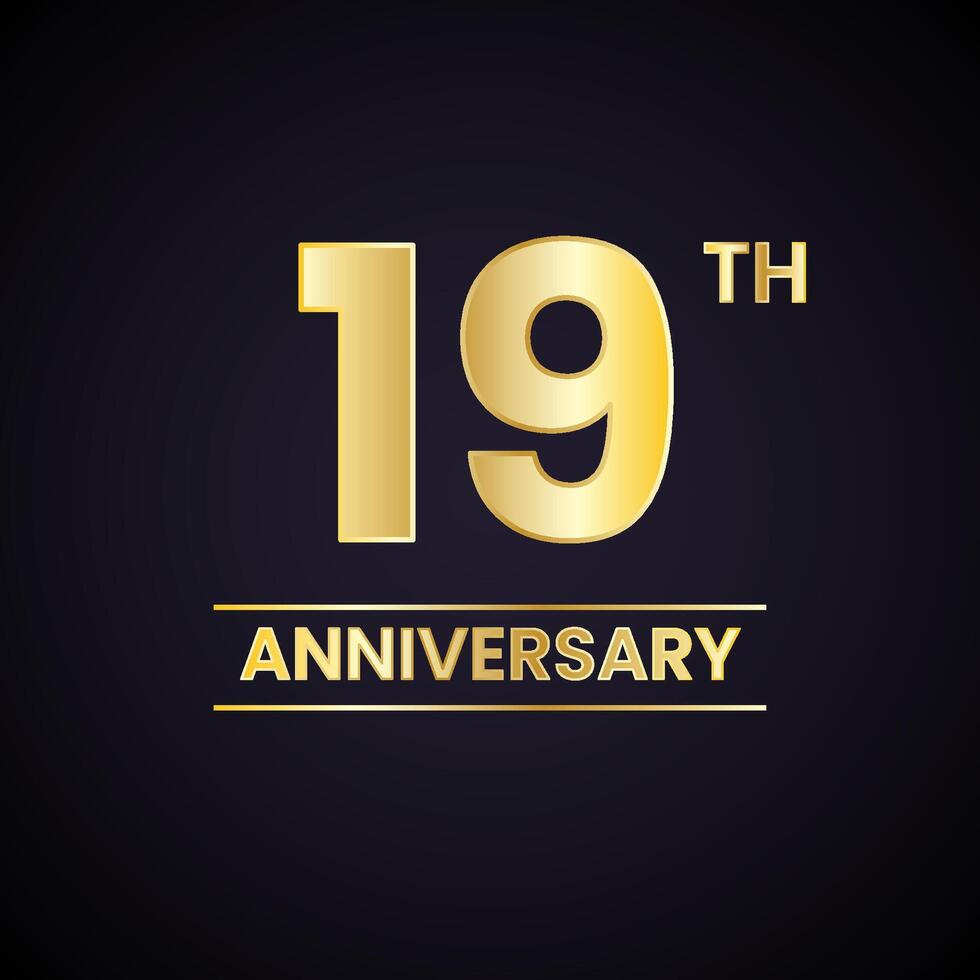 19th anniversary logo with gold numbers vector