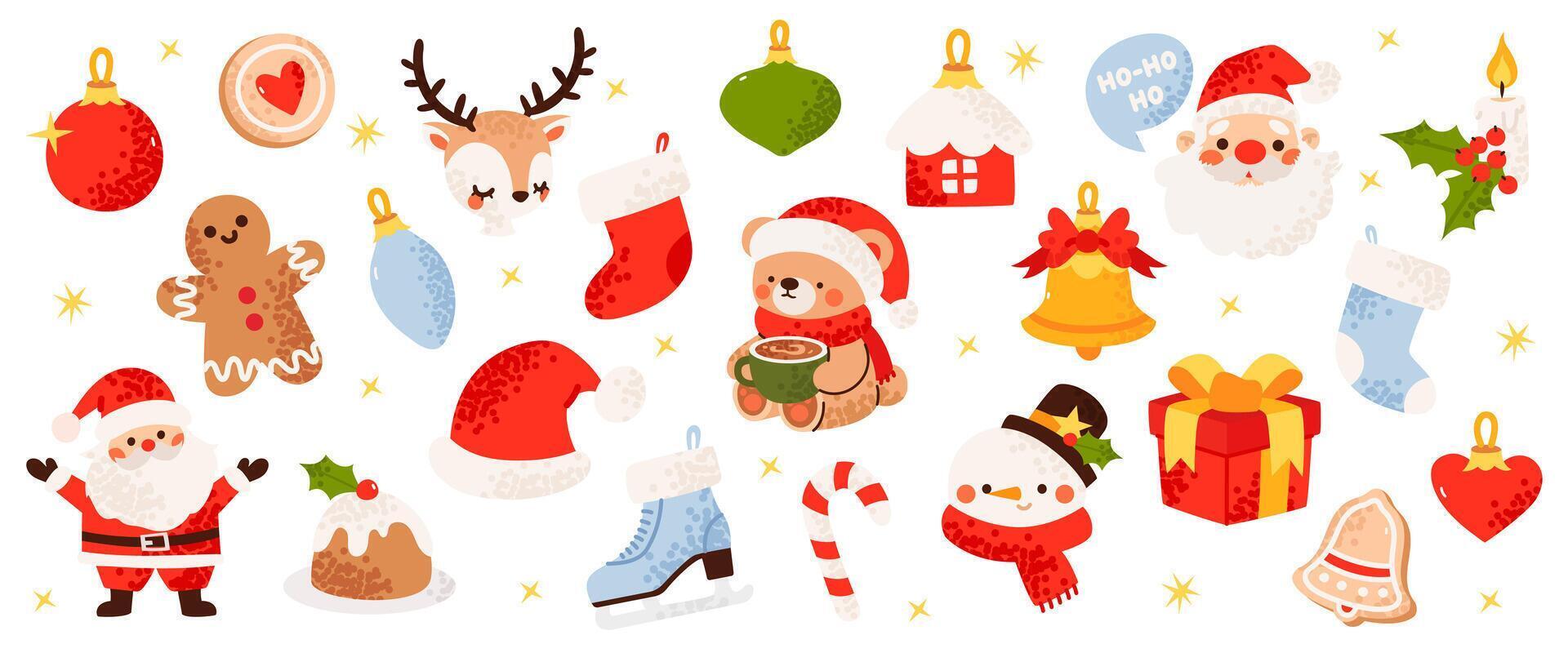 Christmas Holiday Icon Set with Festive Decorations, Santa, and Winter Elements vector
