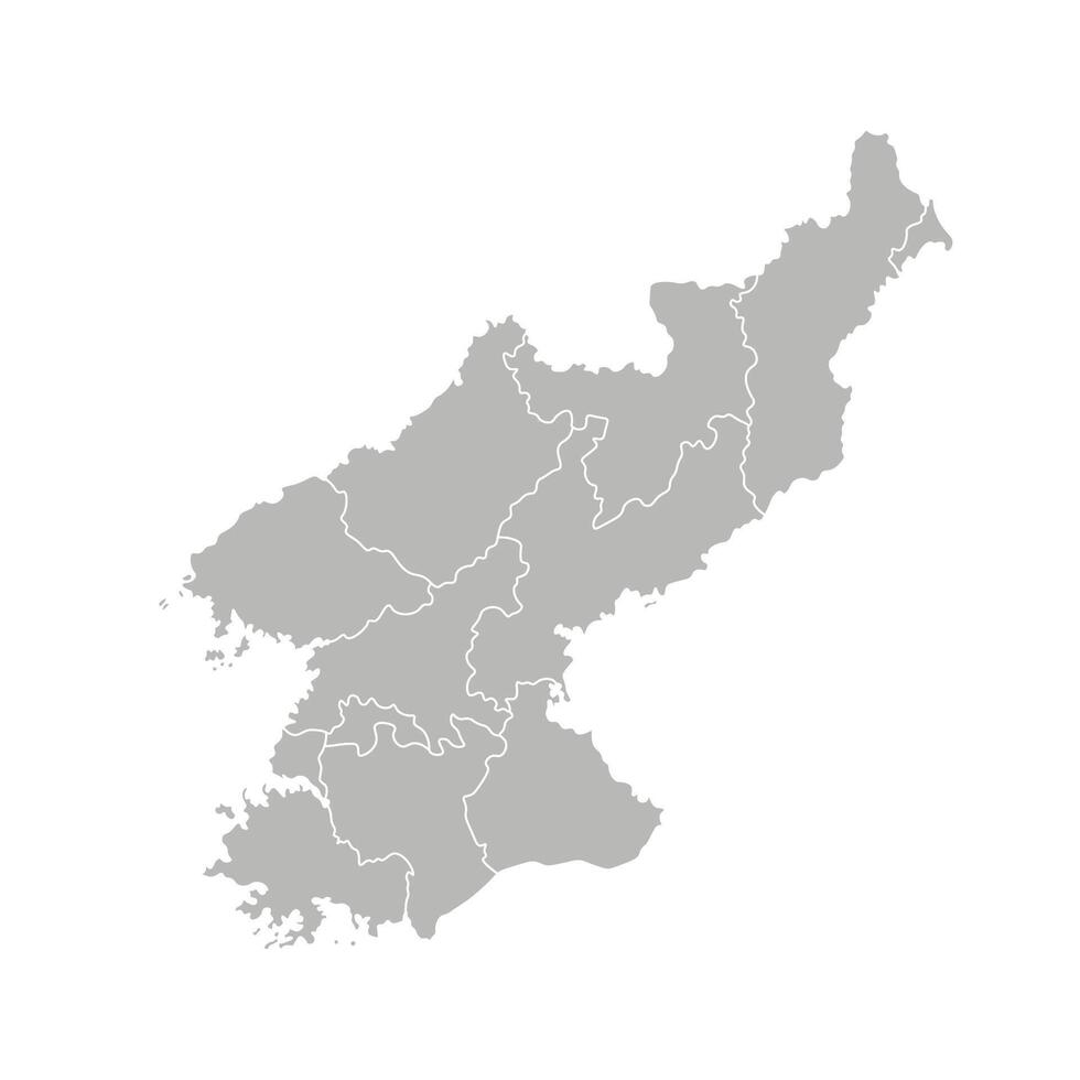 isolated illustration of simplified administrative map of North Korea, People Republic of Korea. Borders of the provinces, regions. Grey silhouettes. White outline vector