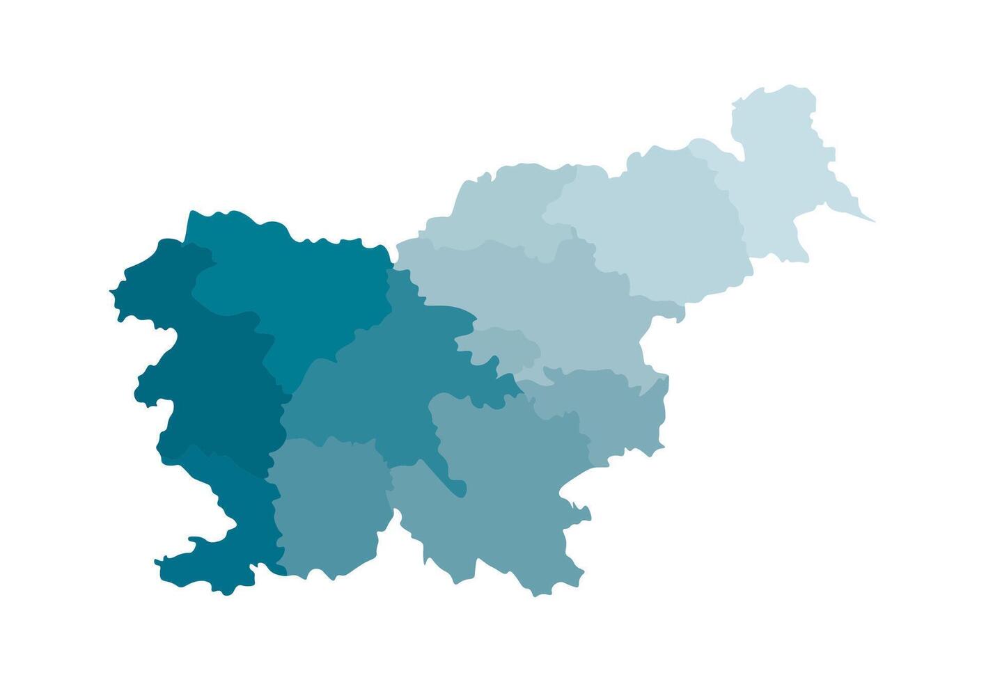 isolated illustration of simplified administrative map of Slovenia. Borders of the regions. Colorful blue khaki silhouettes. vector