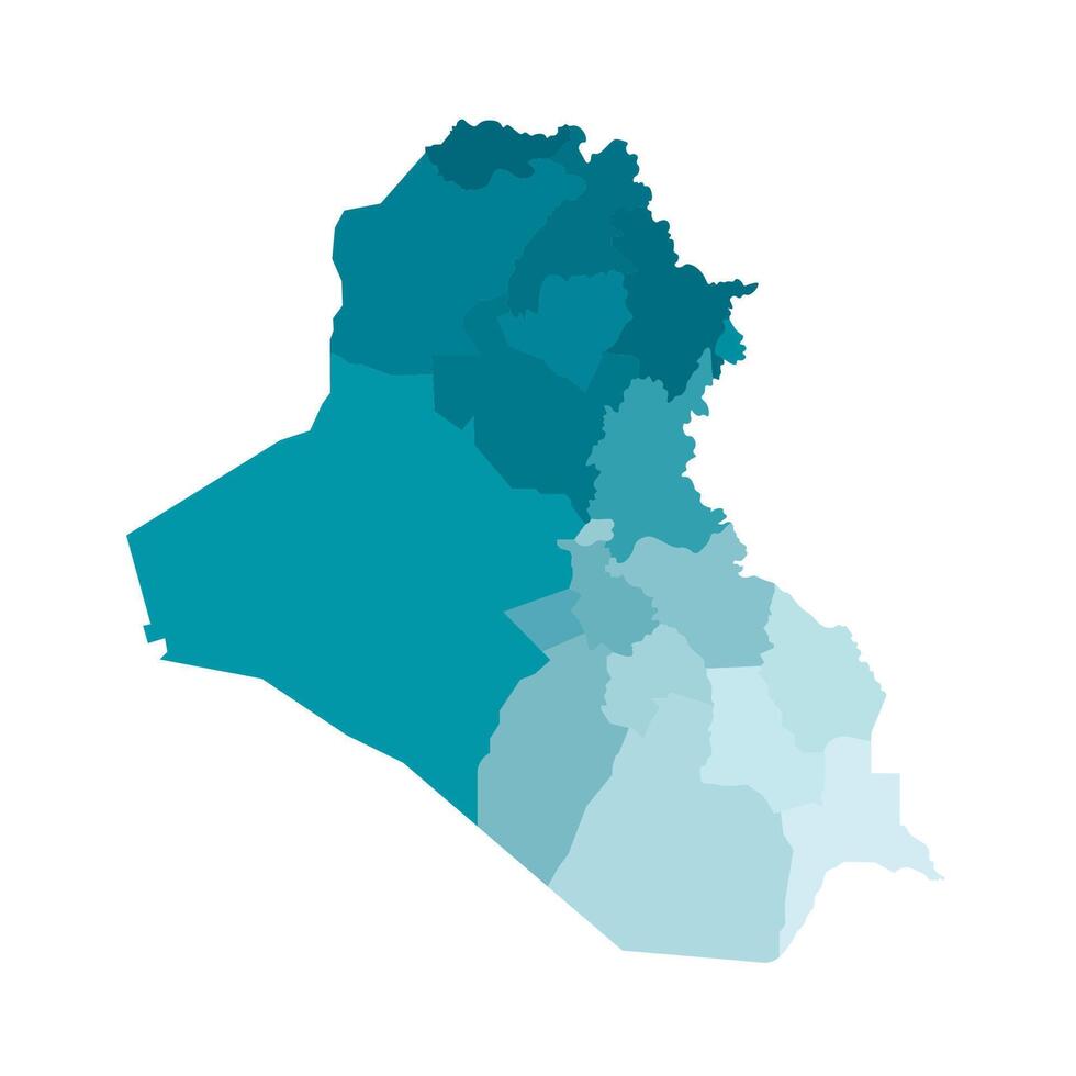 isolated illustration of simplified administrative map of Iraq. Borders of the governorates, regions. Colorful blue khaki silhouettes. vector
