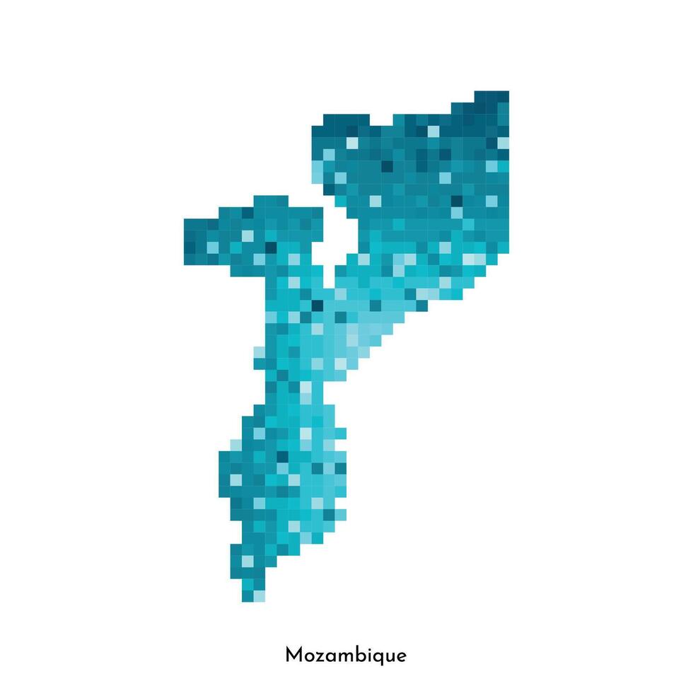 isolated geometric illustration with simple icy blue shape of Mozambique map. Pixel art style for NFT template. Dotted logo with gradient texture for design on white background vector