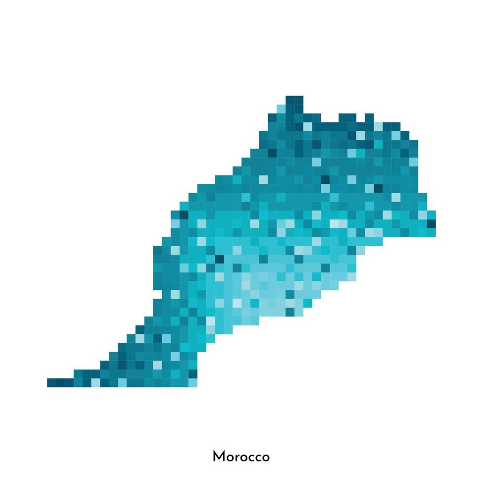 isolated geometric illustration with simple icy blue shape of Morocco map. Pixel art style for NFT template. Dotted logo with gradient texture for design on white background vector