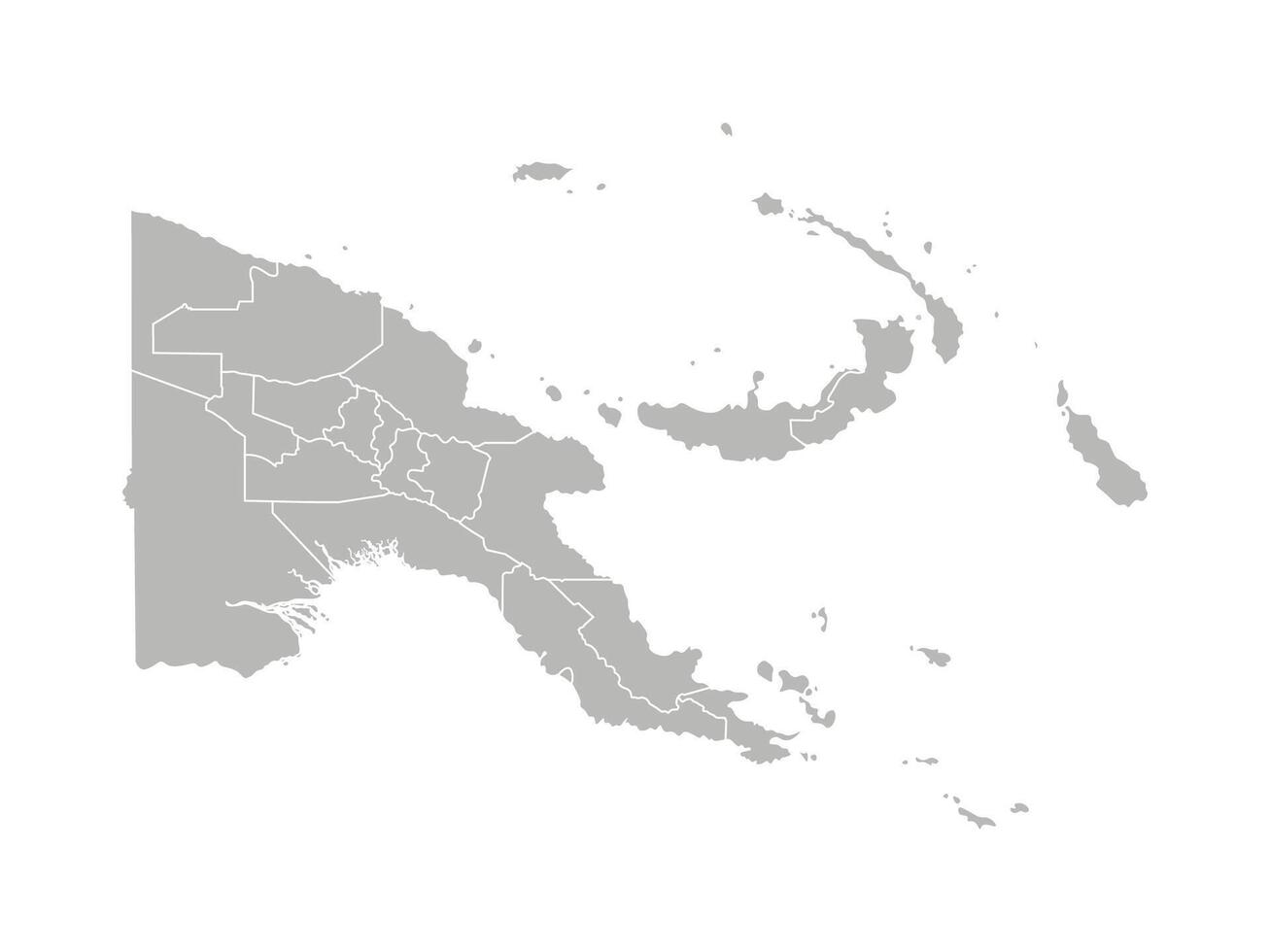 isolated illustration of simplified administrative map of Papua New Guinea. Borders of the provinces. Grey silhouettes. White outline. vector