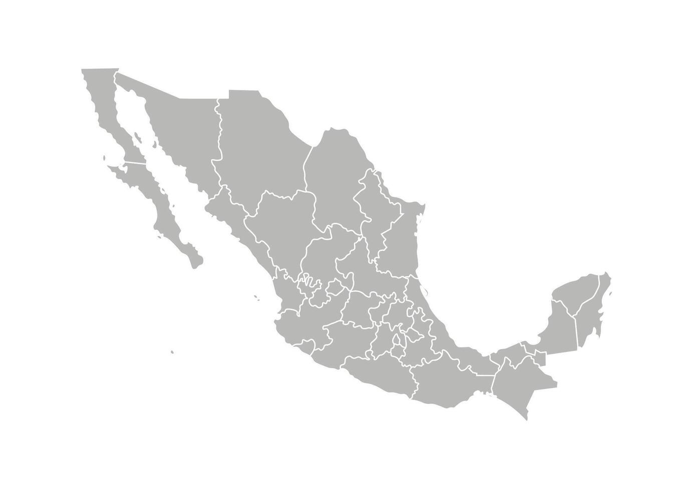 isolated illustration of simplified administrative map of Mexico, United Mexican States. Borders of the provinces, regions. Grey silhouettes. White outline vector