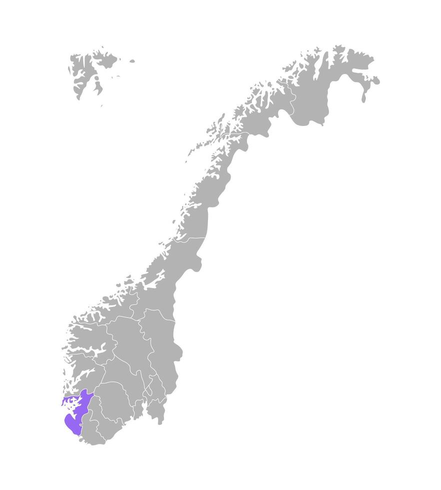 isolated simplified illustration with grey silhouette of Norway, violet contour of Rogaland region and white outlines of norwegian borders. White background vector