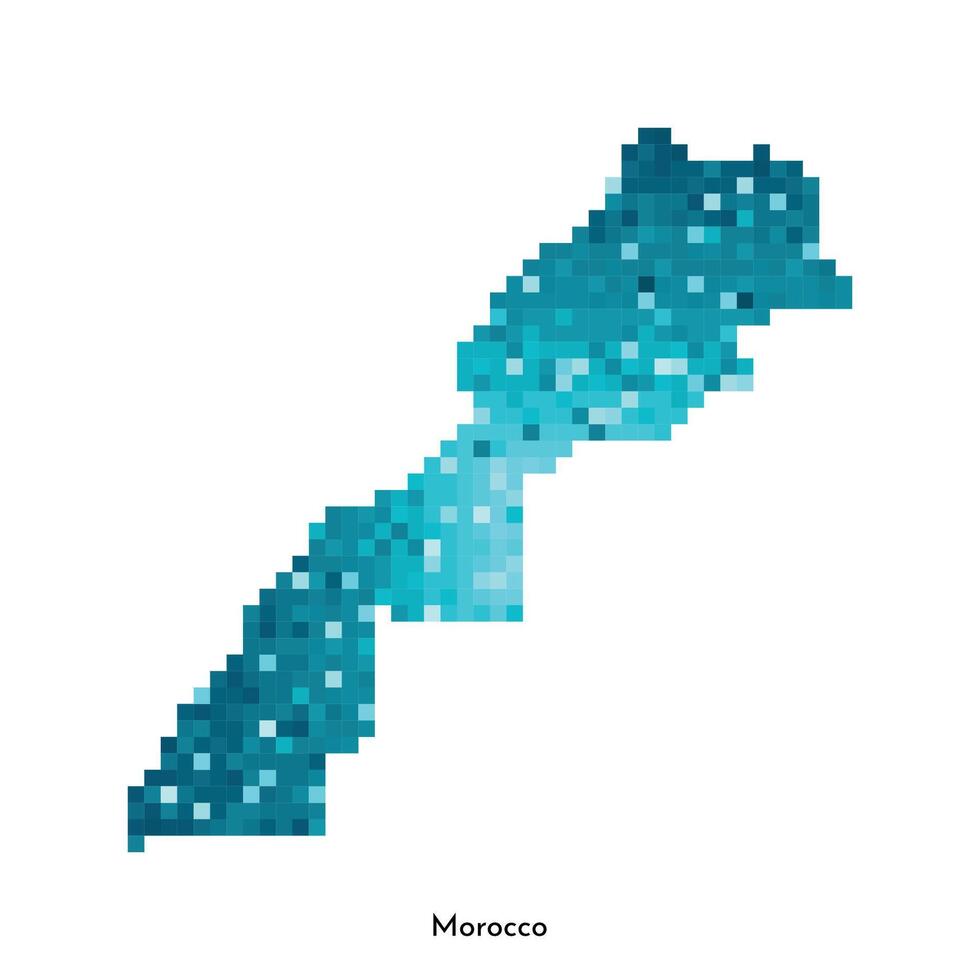 isolated geometric illustration with simple icy blue shape of Morocco map. Pixel art style for NFT template. Dotted logo with gradient texture for design on white background vector