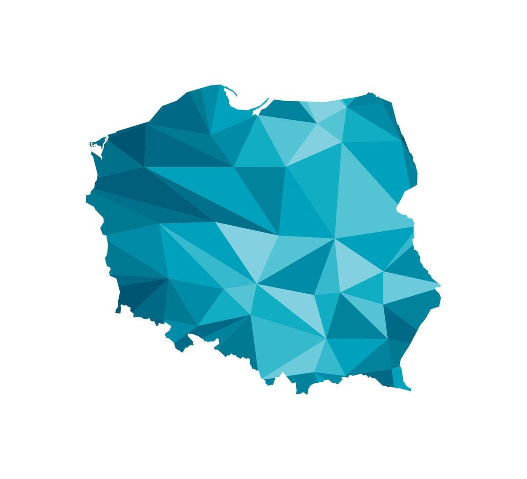 isolated illustration icon with simplified blue silhouette of Poland map. Polygonal geometric style, triangular shapes. White background. vector
