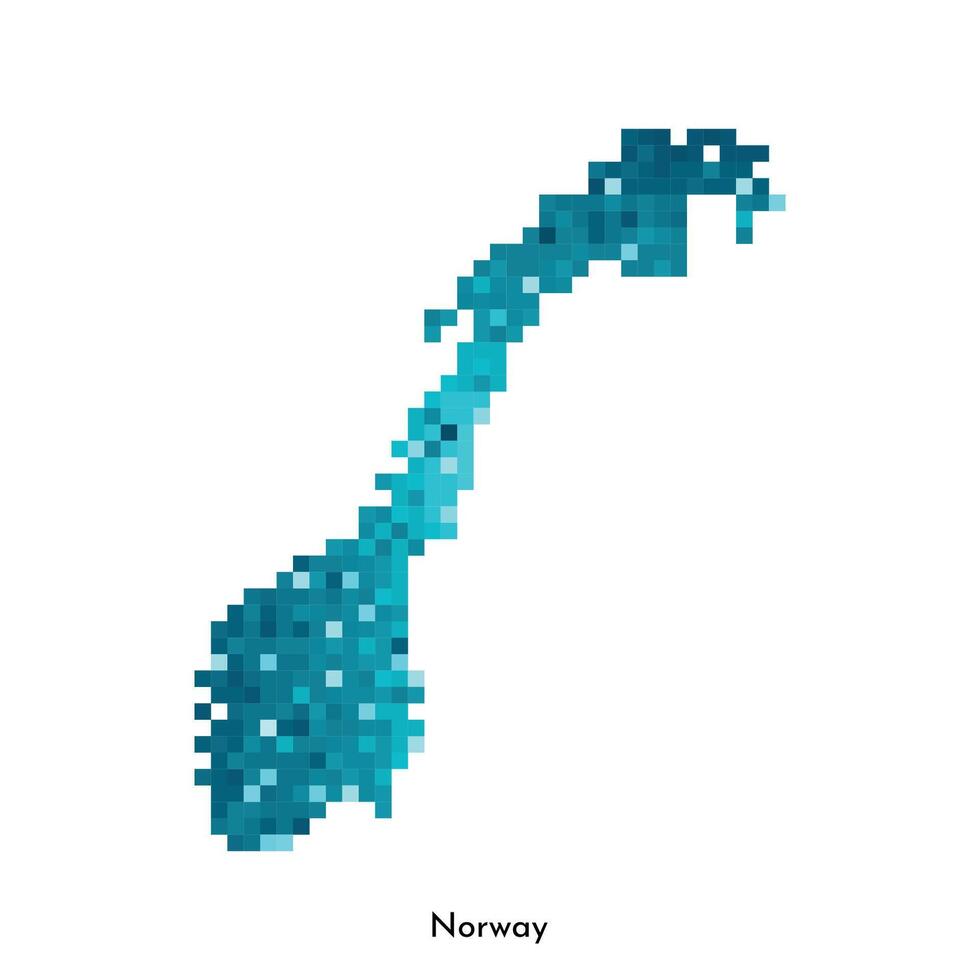 isolated geometric illustration with simple icy blue shape of Norway map. Pixel art style for NFT template. Dotted logo with gradient texture for design on white background vector
