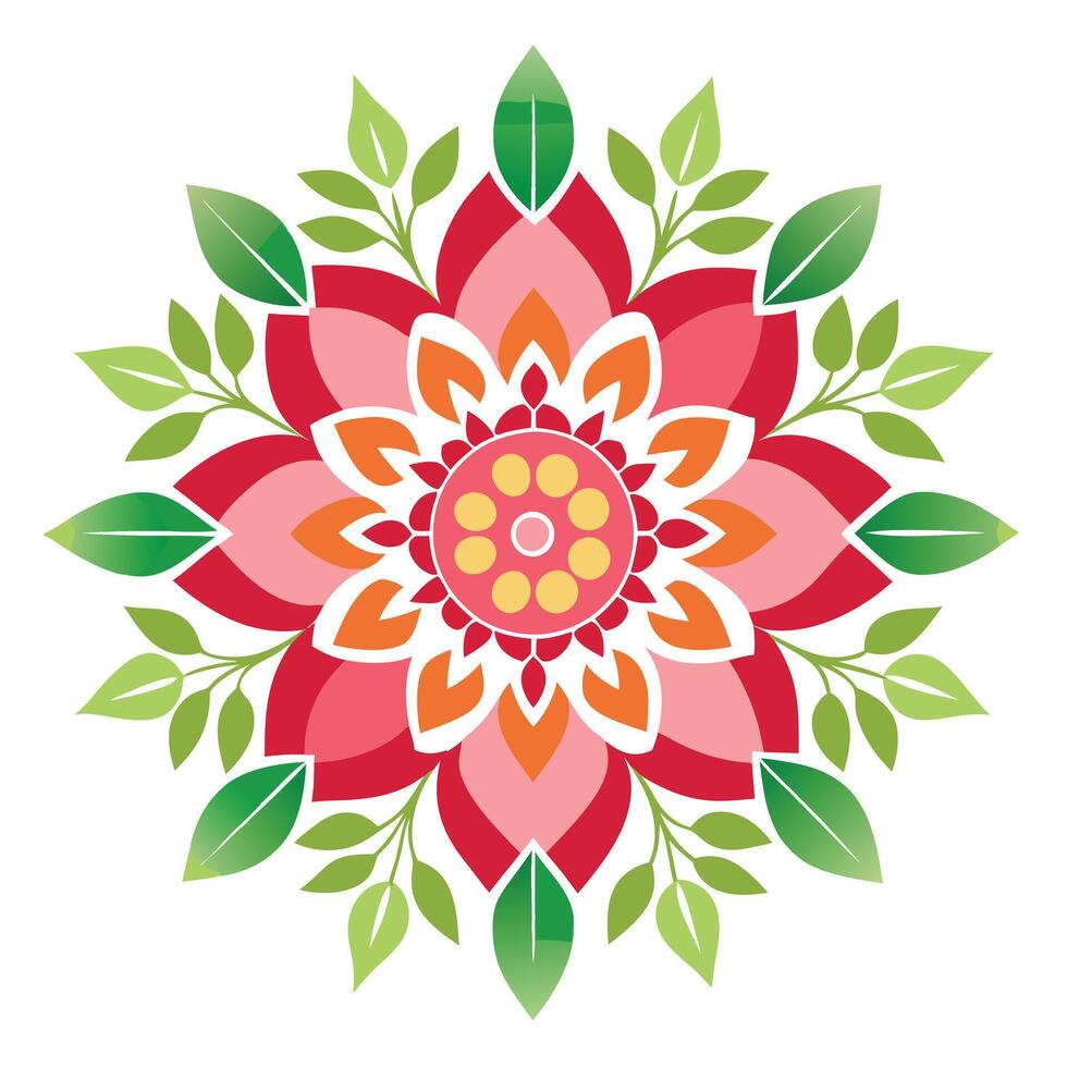 a flower design with leaves and red and green colors vector