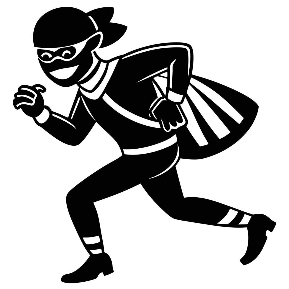 a black and white illustration of a thief running with a bag vector