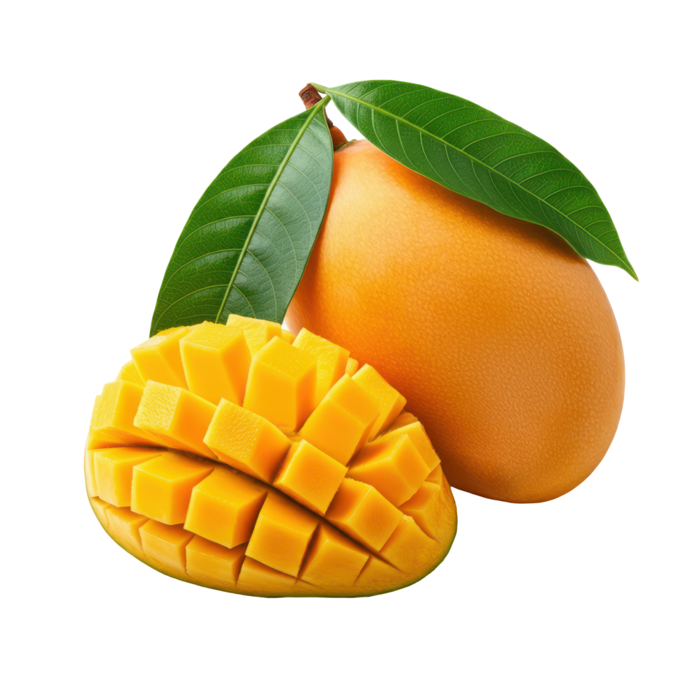 Ripe Mango with slices isolated on a transparent background png