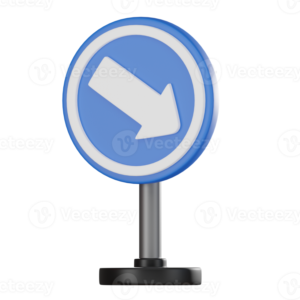 3D render of keep right directional sign, Traffic Navigation Icon png