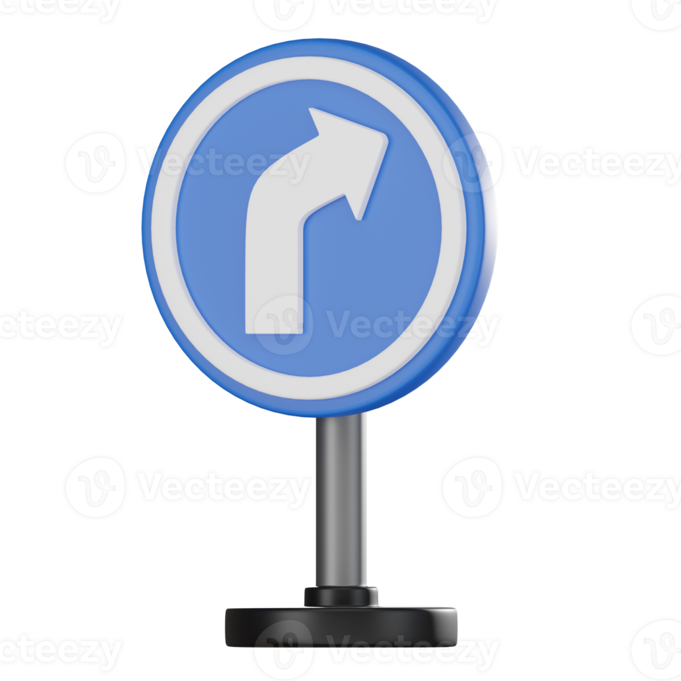 3D render of right turn traffic sign, Directional Guidance Icon png
