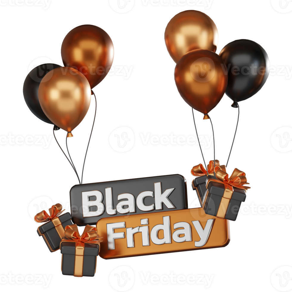 3D rendering of balloons and Black Friday signs, holiday icons for holiday marketing. png