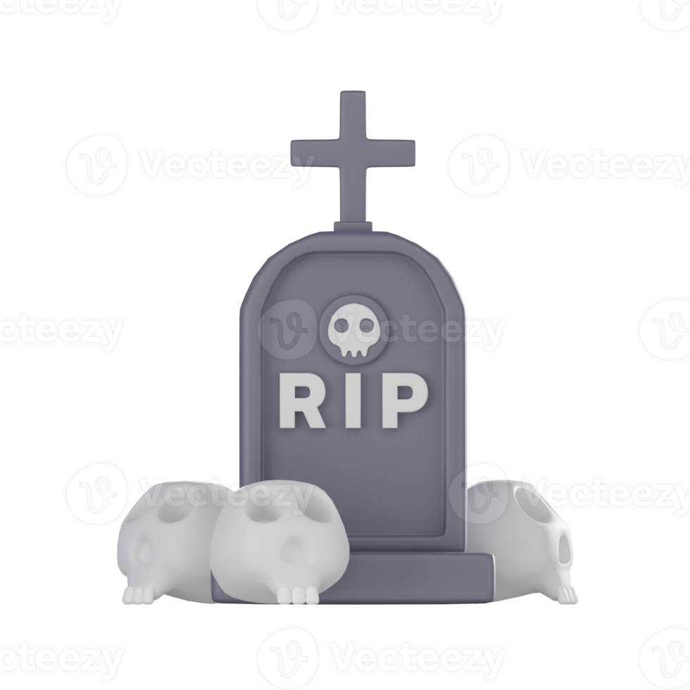 3D Illustration of Tombstonec and Skull, Gothic Gravestone Rendering for Horror Theme png