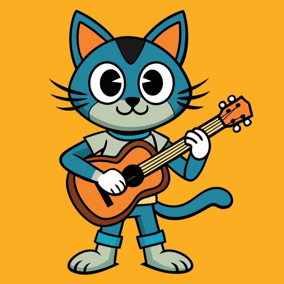 cat playing guitar musician cat. vector