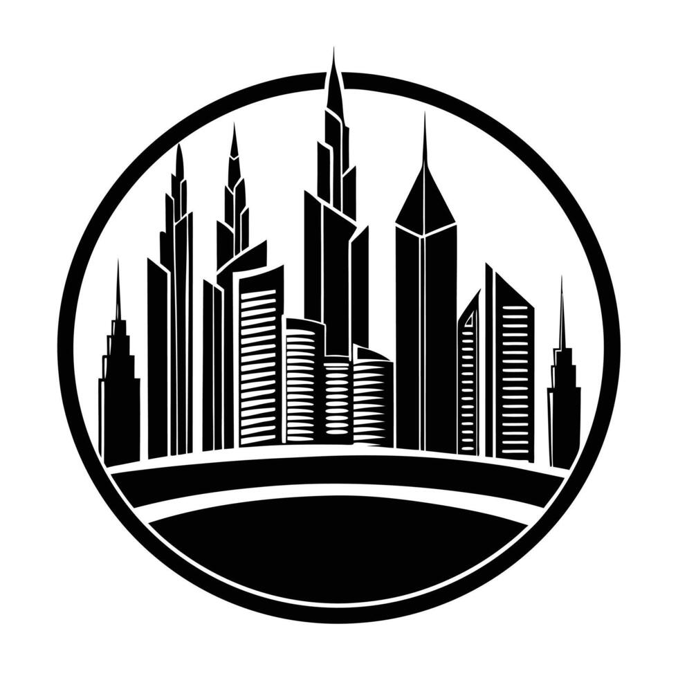 a black and white logo of a city skyline vector