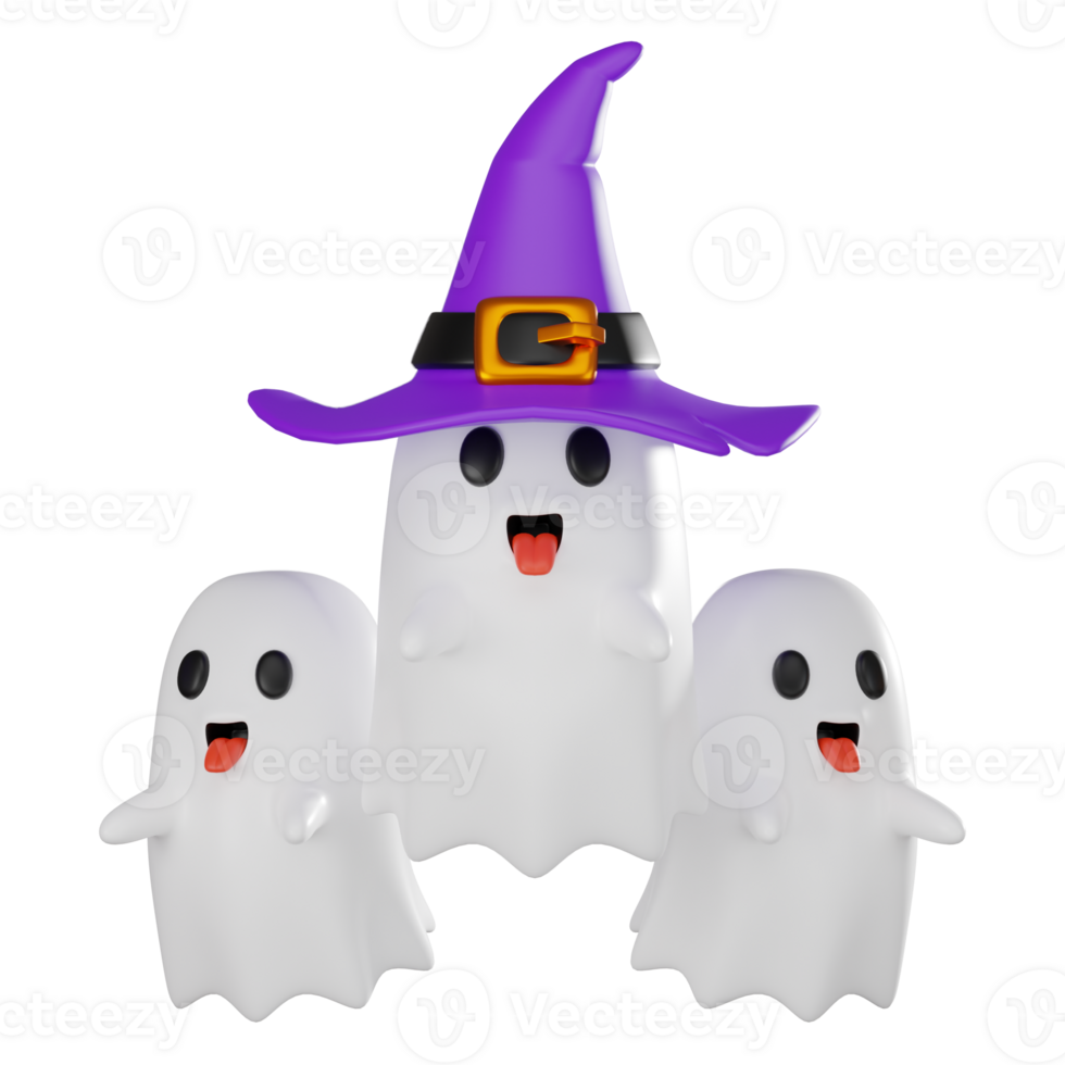 3D Ghost Group Illustration, Halloween Character Render for Spooky Theme png