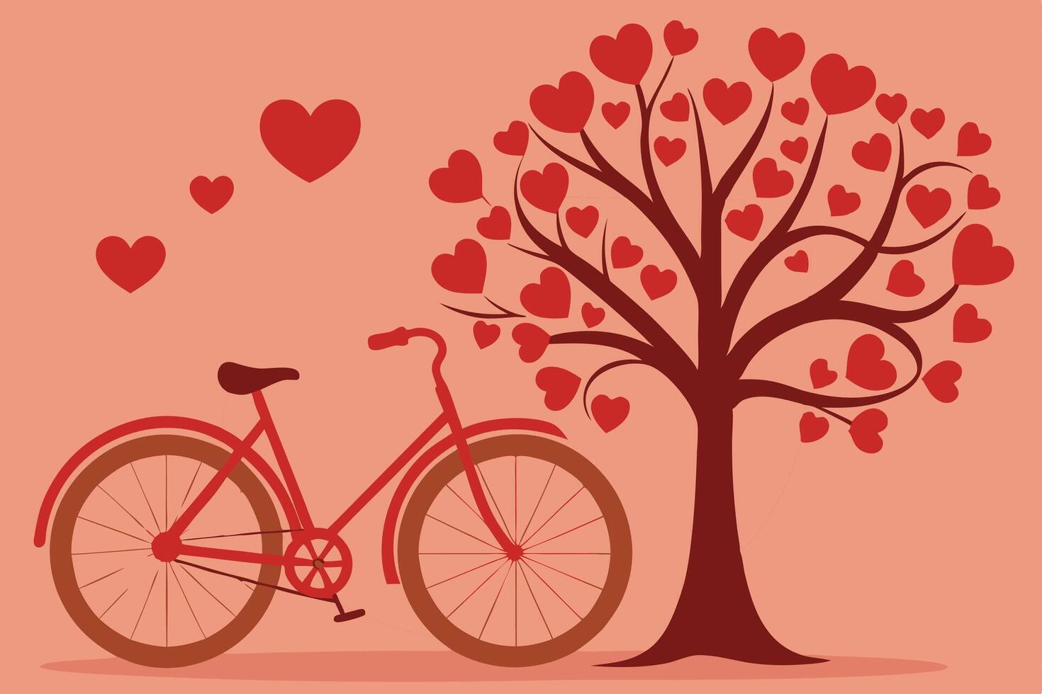 a bicycle and a tree with hearts on it vector