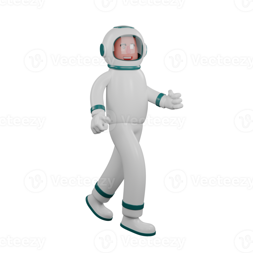 Professional 3D Male Astronaut. A male astronaut walks with a happy expression. Space Character png