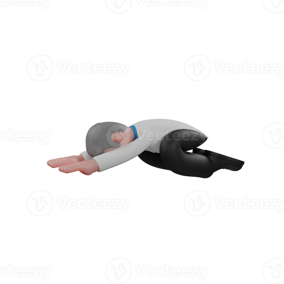 Physics Illustrated. A male physicist doing the Child's Pose yoga pose. 3D Male Physicist png