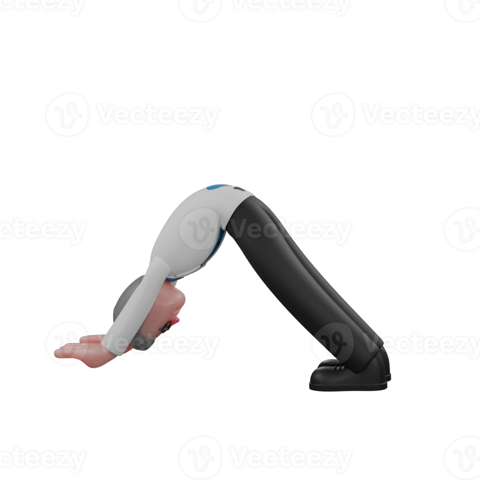 3D Professional Man in Physicist Role. A male physicist is doing the Downward Facing Waist Stretch pose, a popular yoga pose for stretching the back and legs. Physics png