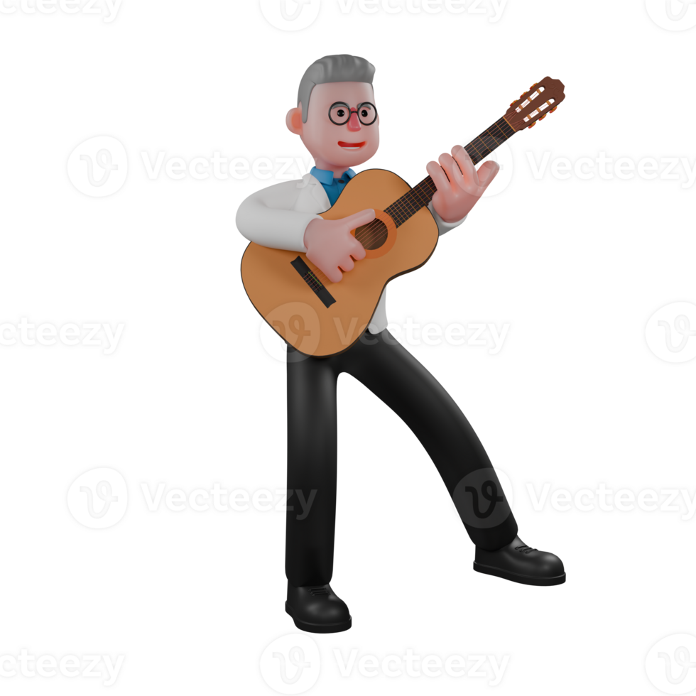 3D Model of Male Physicist. A male physicist stands while playing the guitar. Professional Scientist png