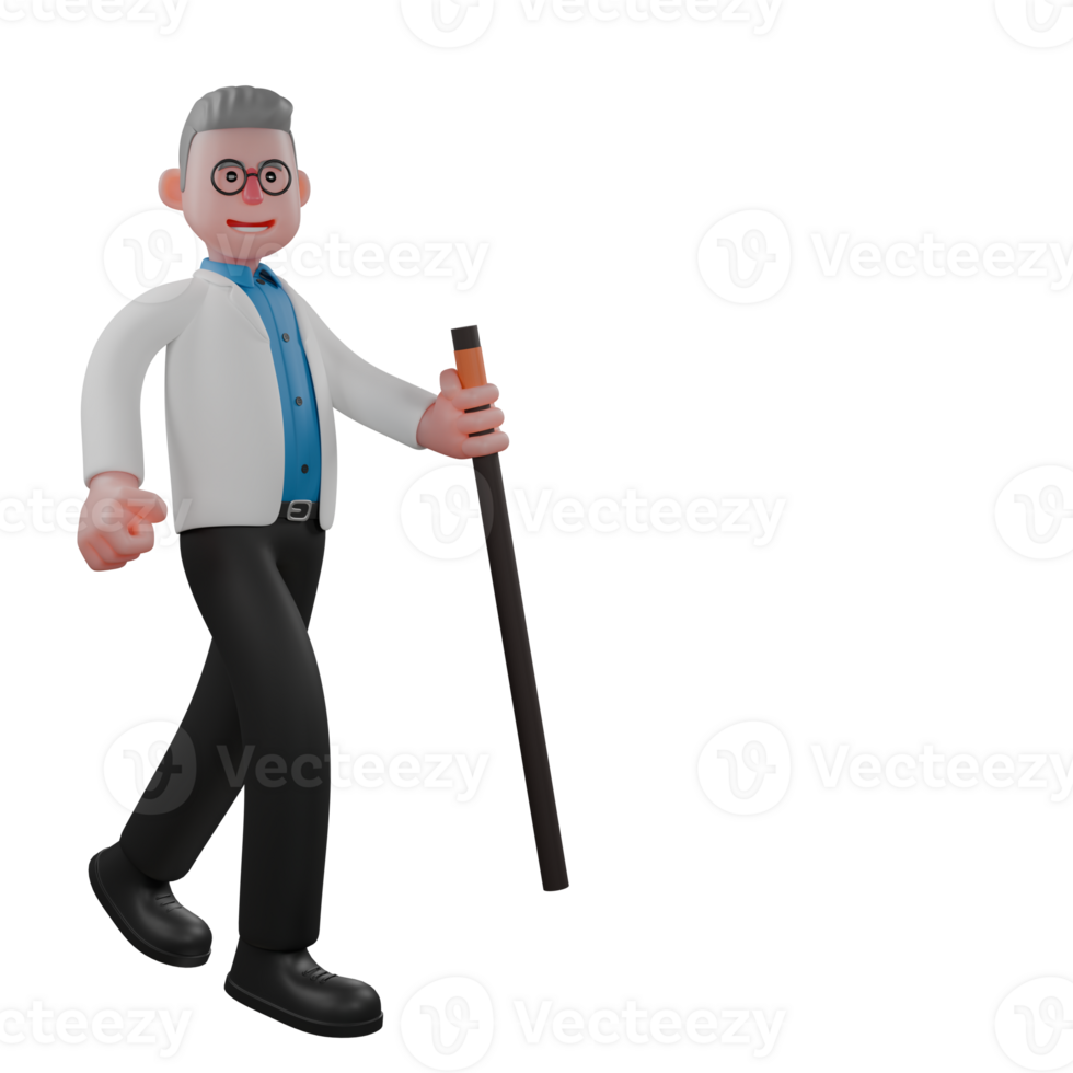 Professional 3D Male Physicist. A male physicist walks holding a cane in his left hand. physics Character png
