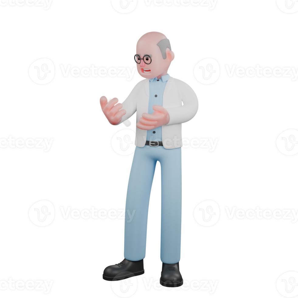 Scientist in 3D. A male scientist is standing while observing a measuring cup. Male Professional png