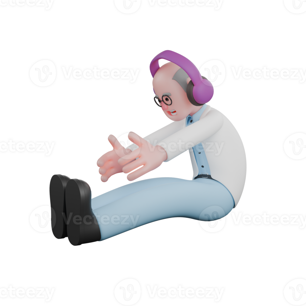 3D Scientist Male in Professional Setting. A male scientist is doing the seated foot-touch stretch. Science png