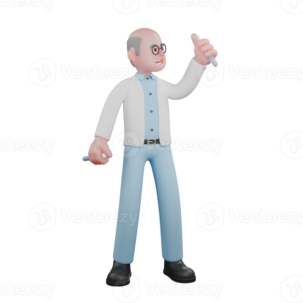 Animated Professional Scientist. A male scientist standing holding a measuring cup in both hands. 3D Male png