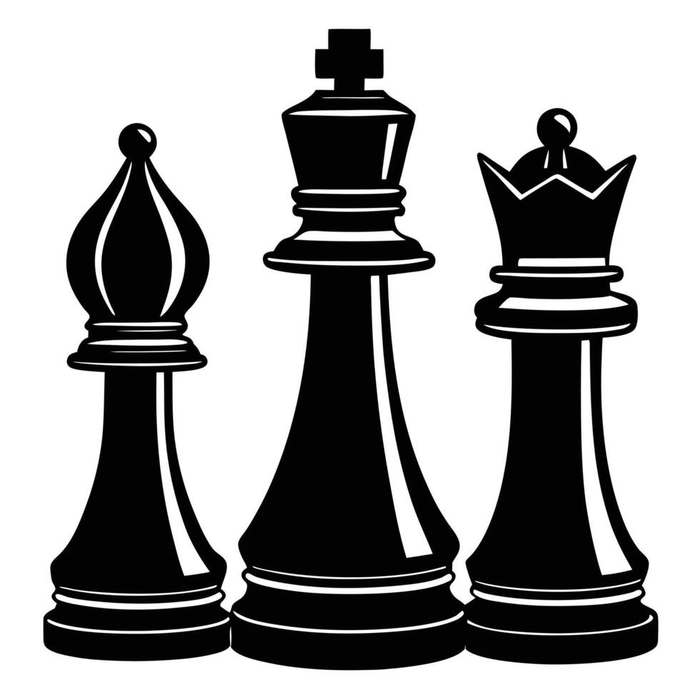 chess pieces black and white illustration vector