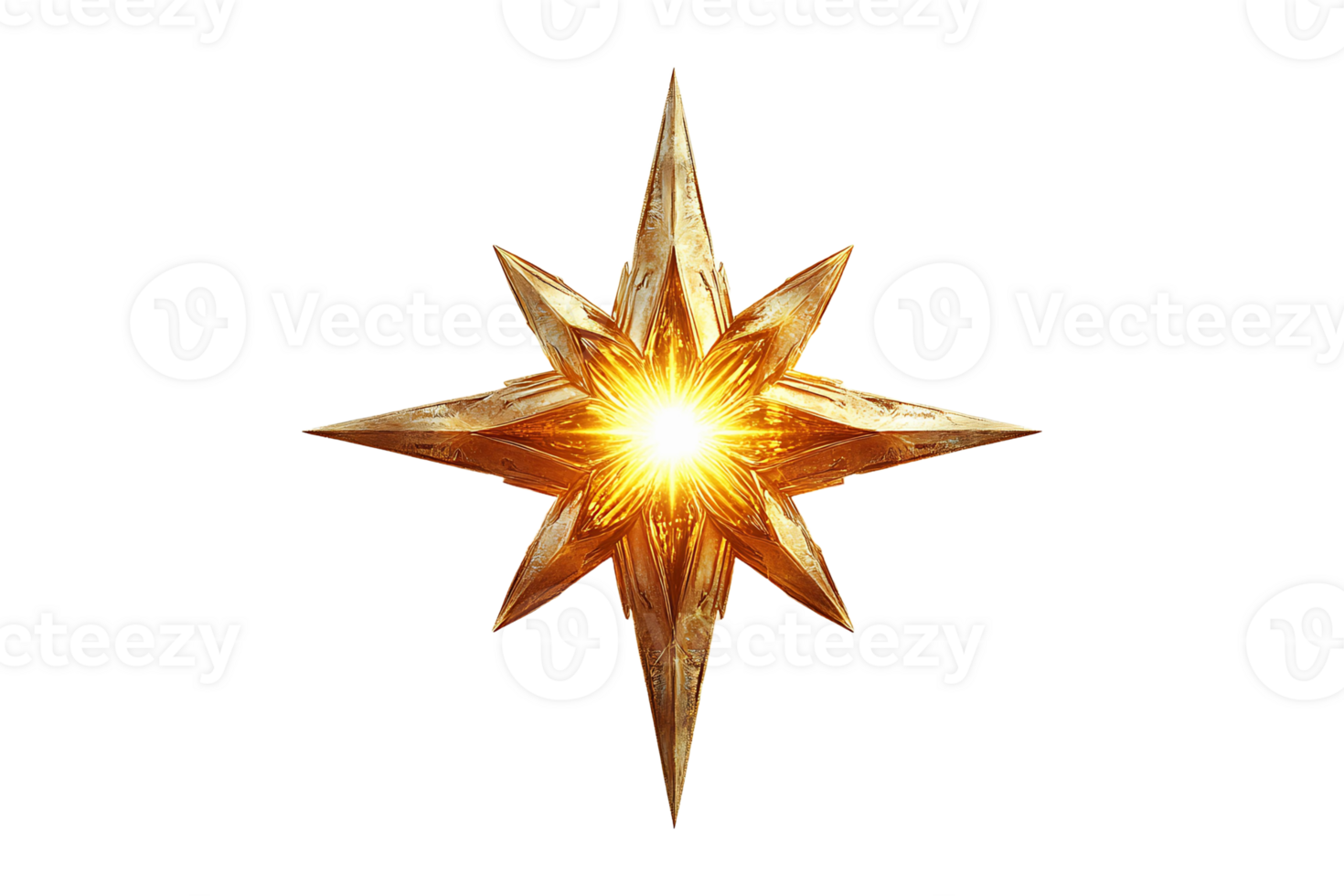A golden star with a bright light shining from it png