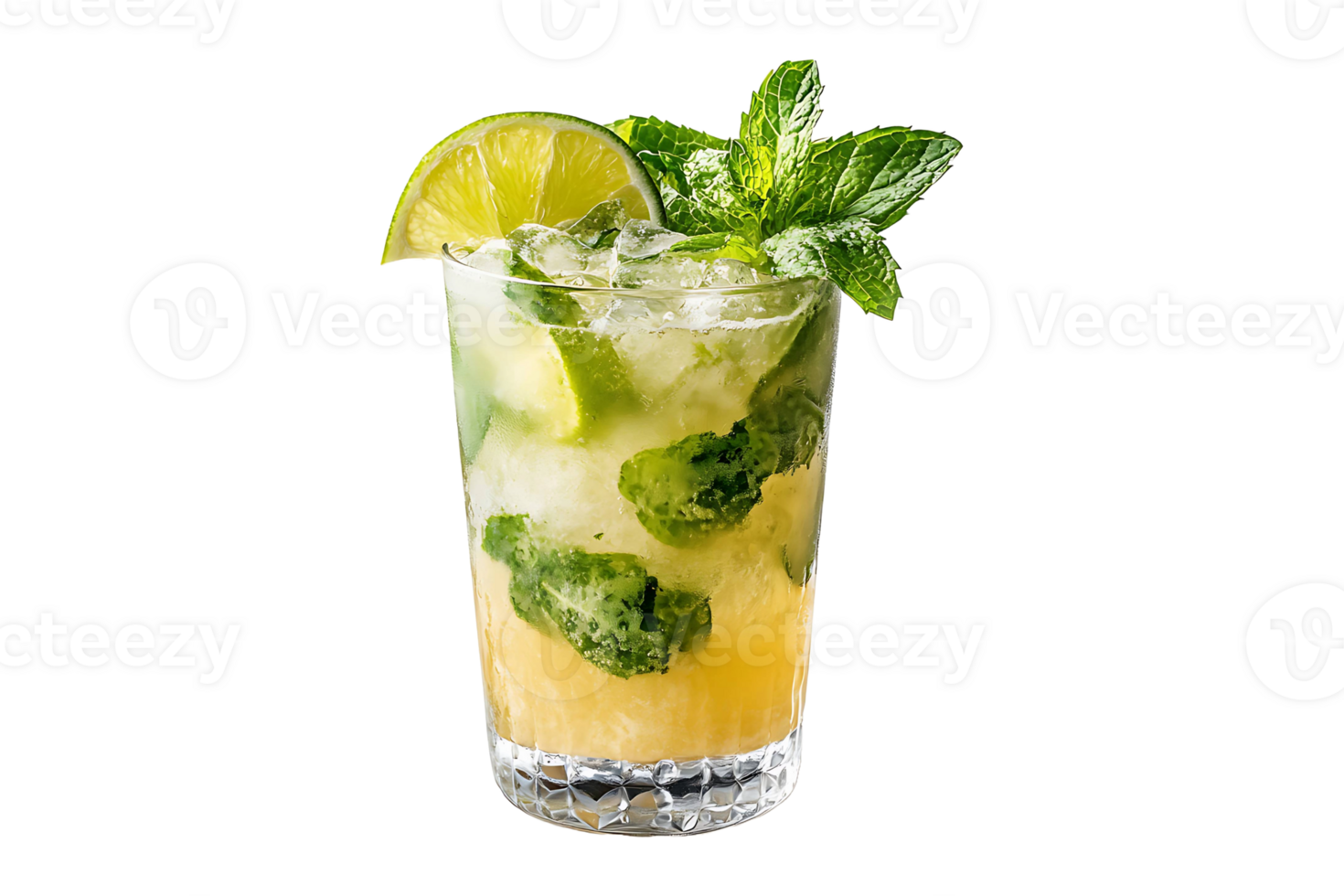 A mojito cocktail with lime and mint png