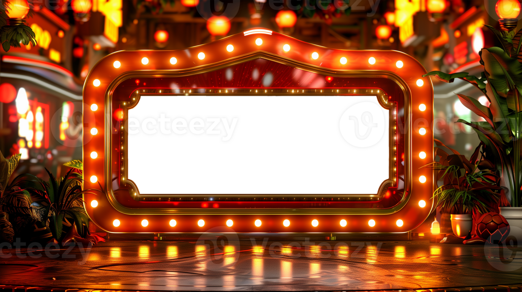 CASINO hall. Mockup Bright and glowing neon red and yellow lights. Empty board. Colorful illustration. . png