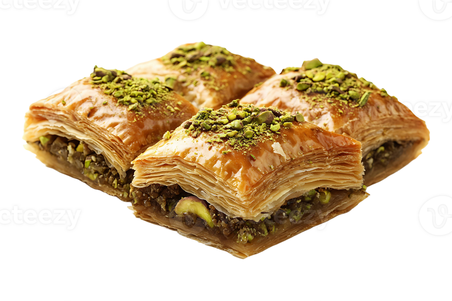 Pistachio baklava isolated on transparent background. png