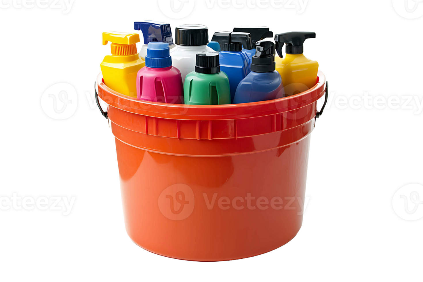 House cleaning supplies in a bucket isolated on transparent background. png
