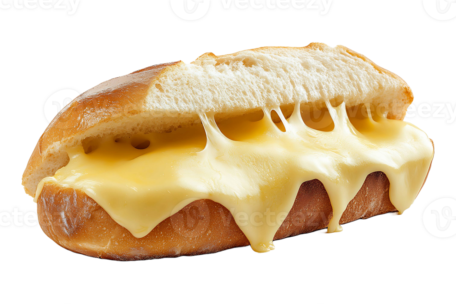Melted cheese in a sandwich isolated on transparent background. png