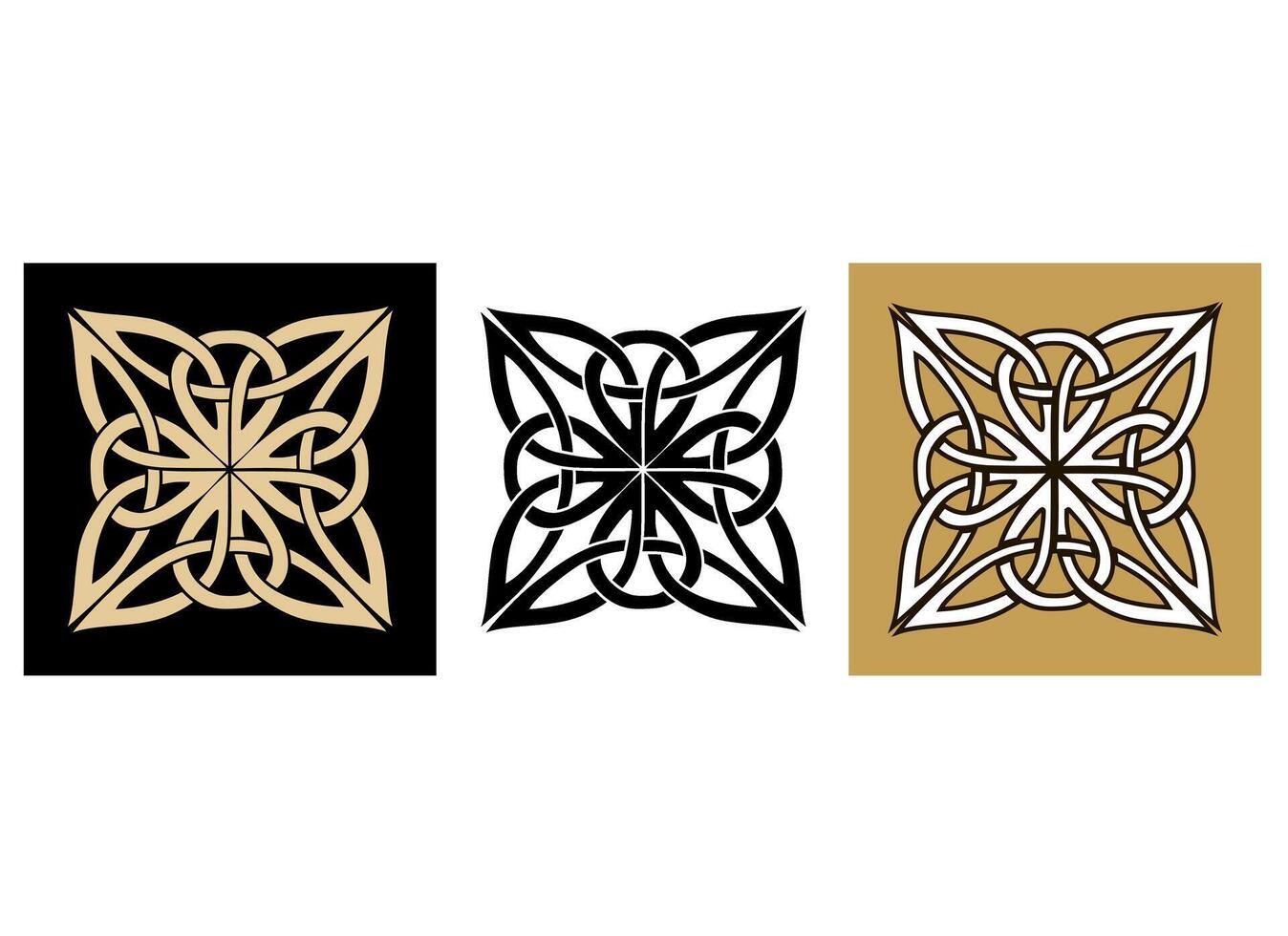 Medieval Celtic knot tattoo set. Celtic, Irish knots ornament. Celtic symbols, endless knot shape icon, infinite spirit unity symbol, pagan circle tribal symbols graphics vector