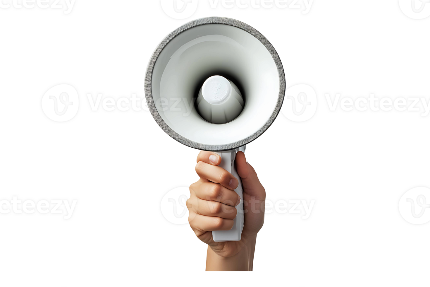 Megaphone held in hands isolated on transparent background. png
