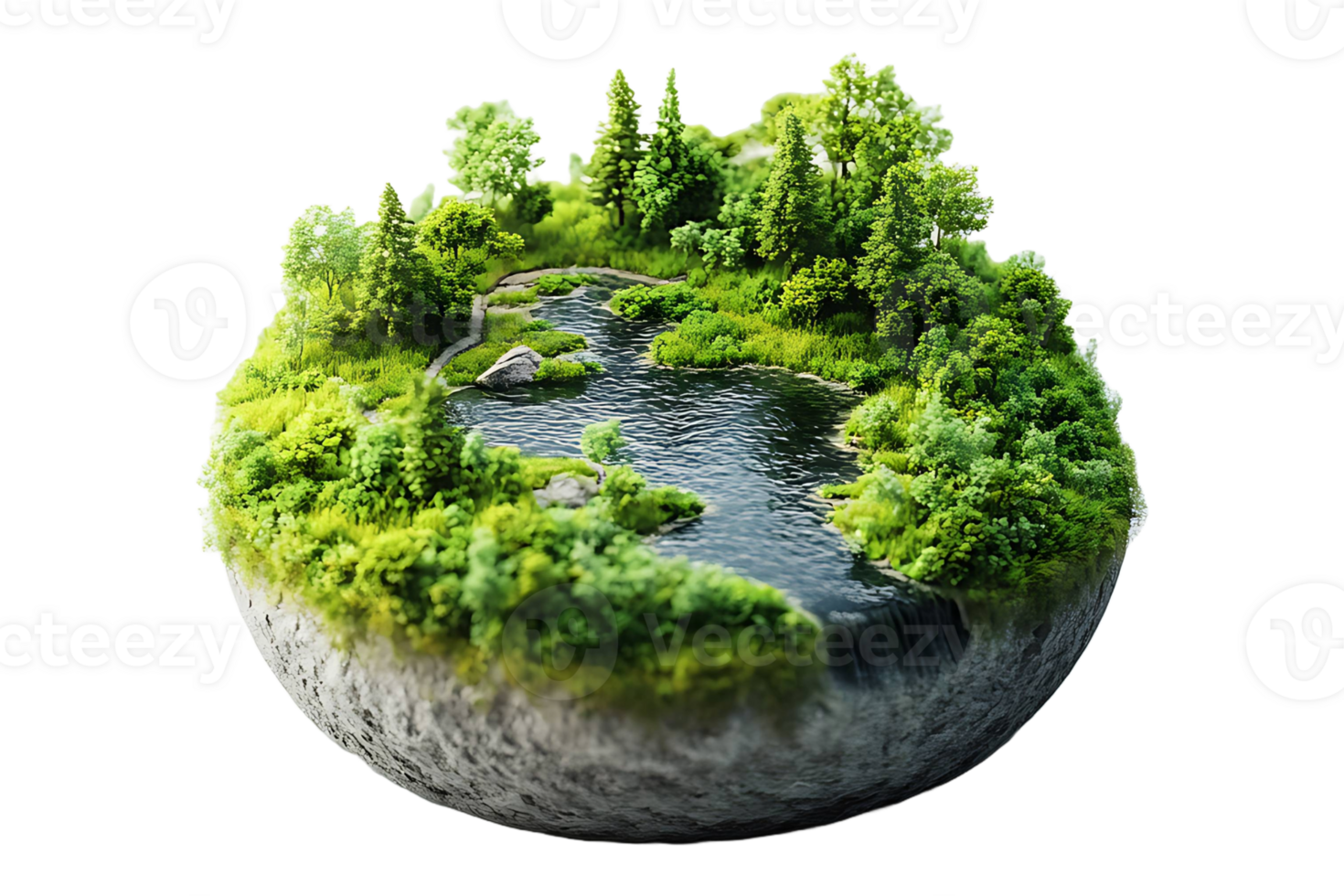 A small green ball with trees and water png