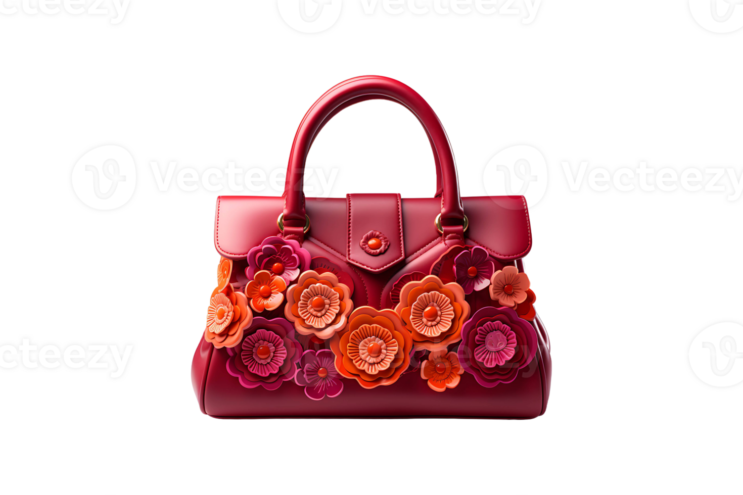 A red handbag with flowers on it png