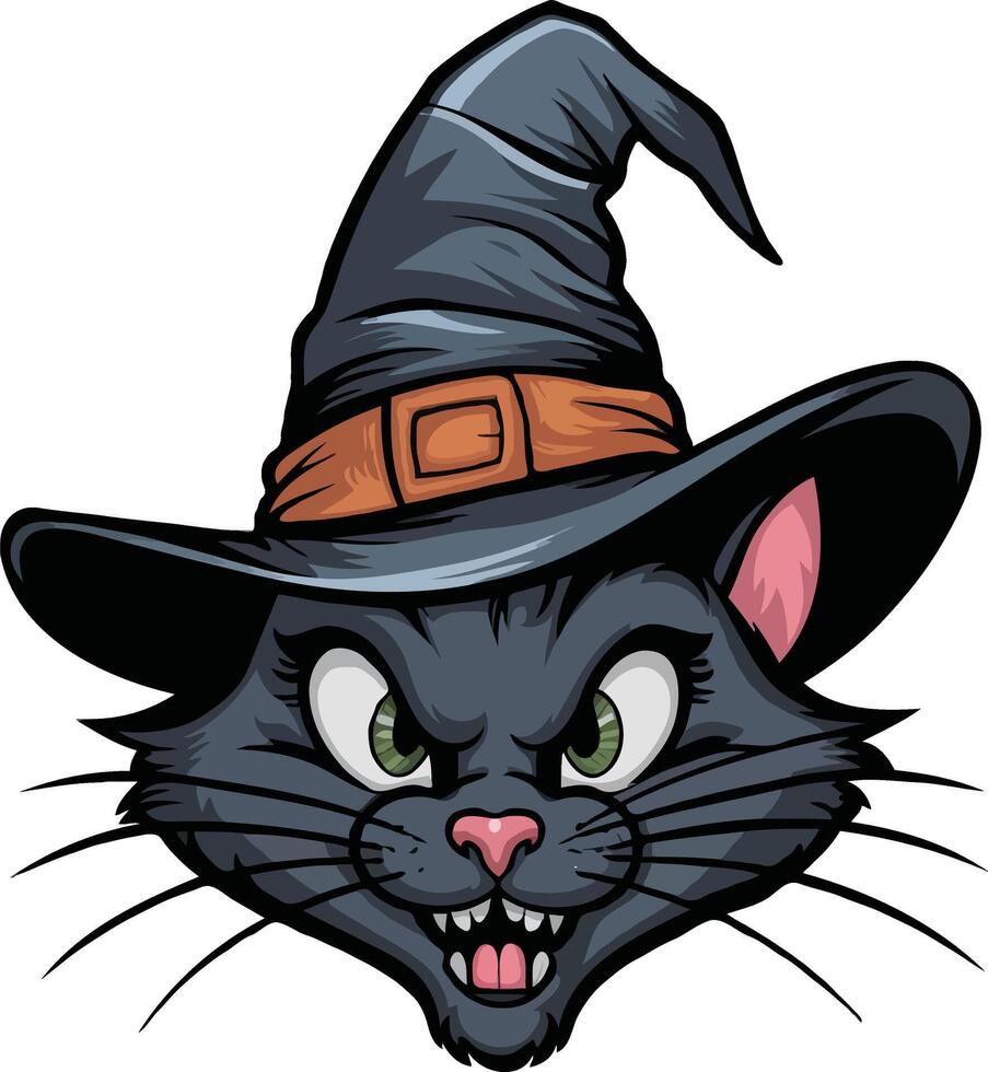 A cartoon black cat wearing a witch hat vector