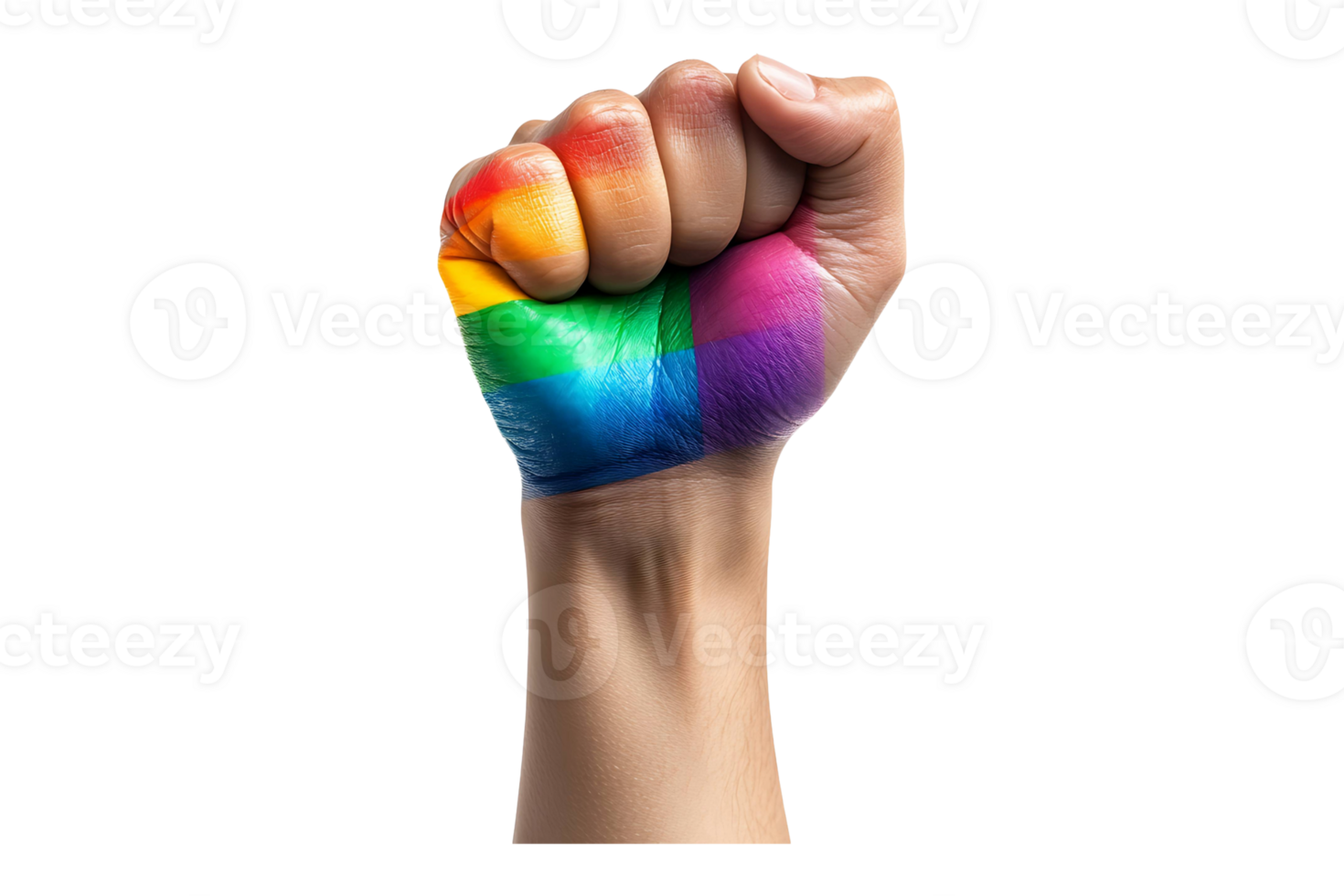 Raised fist with rainbow pride colors isolated on transparent background png