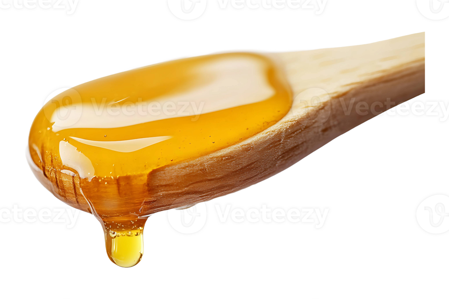 Honey dripping from a wooden dipper isolated on transparent background. png